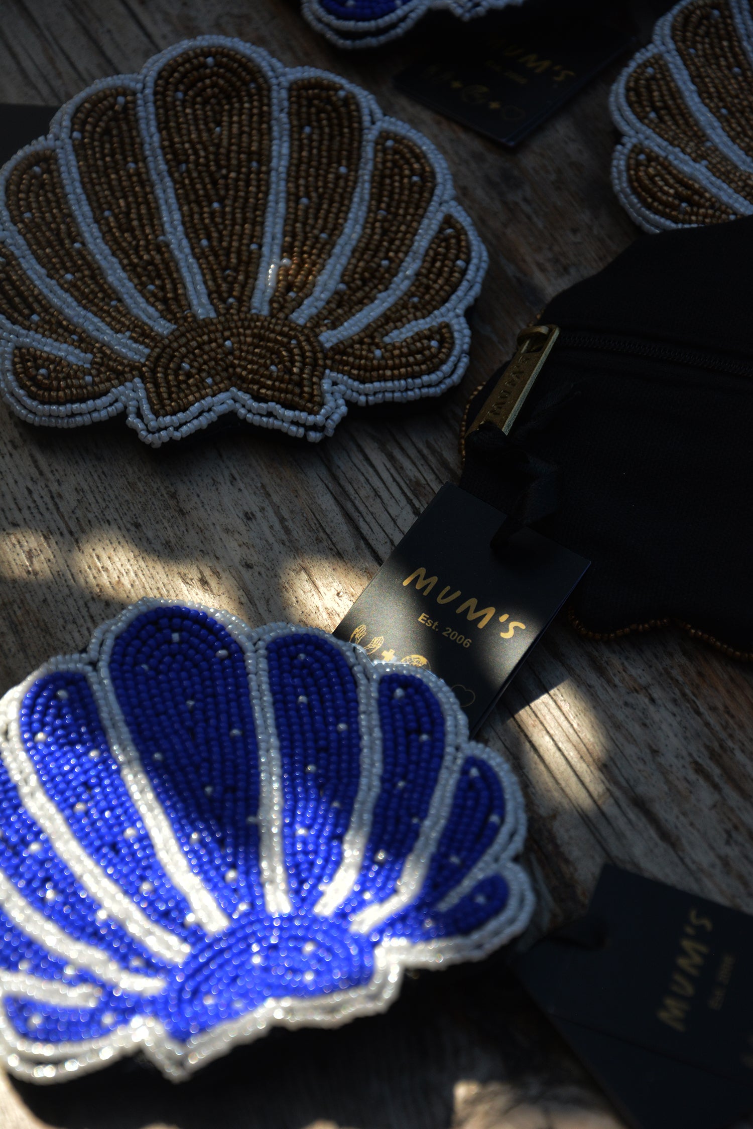 White on Blue Shell Large Pouch by Hanna Anonen