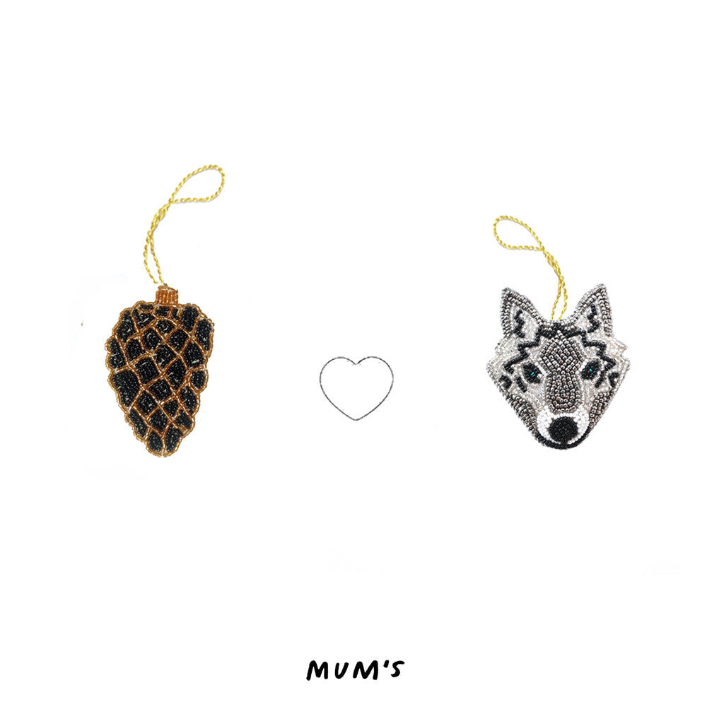 Pine Cone + Silver Wolf, Ornament Gift Set